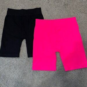 HRH 2 Pairs Skinny Bike Shorts Black & Neon Pink Excellent Unworn Condition - OS